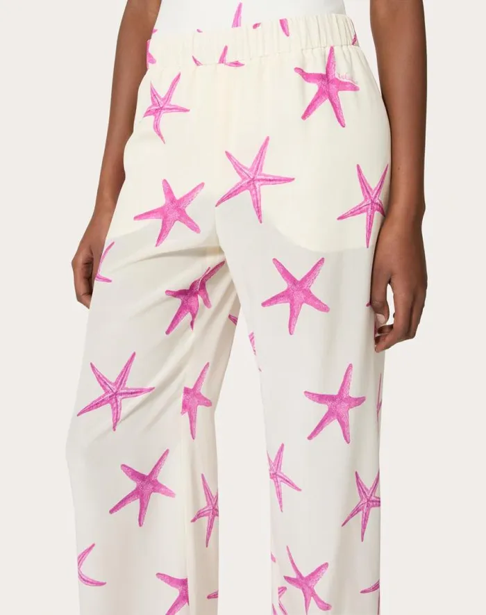 Valentino Pants And Shorts Woman Starfish Crepe De Chine Pants For Woman In Ivorypink Pp Ivorypink Pp