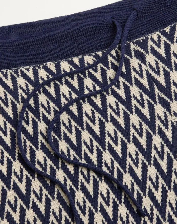 Valentino Pants And Shorts Woman Toute La V Jacquard Wool Knit Pants For Woman In Creamnavy Creamnavy