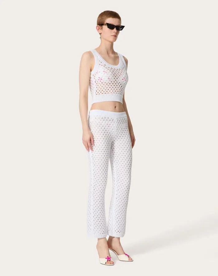Valentino Pants And Shorts Woman Viscose Lurex And Sequin Pants For Woman In White White Valentino Pants And Shorts Woman Viscose Lurex And Sequin Pants For Woman In White White