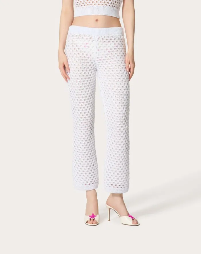 Valentino Pants And Shorts Woman Viscose Lurex And Sequin Pants For Woman In White White Valentino Pants And Shorts Woman Viscose Lurex And Sequin Pants For Woman In White White