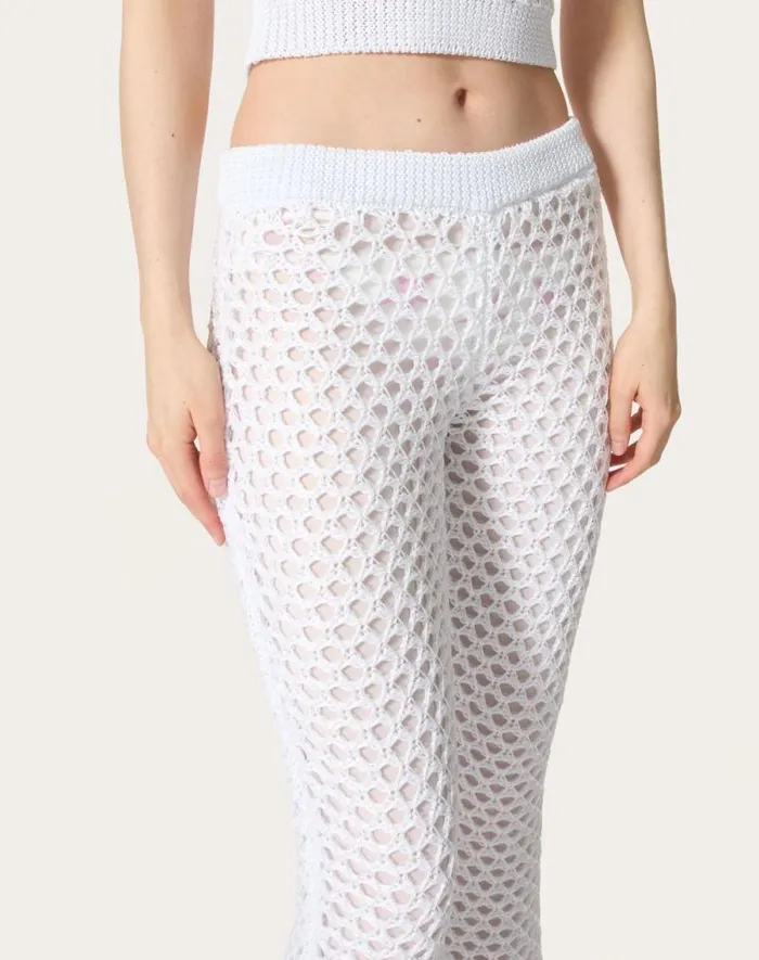 Valentino Pants And Shorts Woman Viscose Lurex And Sequin Pants For Woman In White White Valentino Pants And Shorts Woman Viscose Lurex And Sequin Pants For Woman In White White