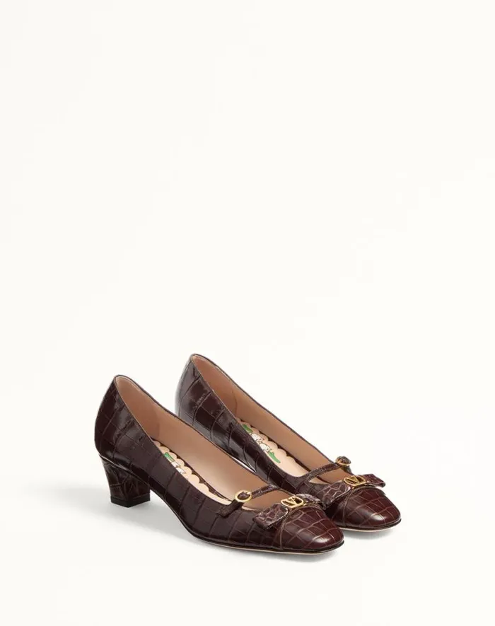 Valentino Pumps Woman Bowow Dcollet In Printed Calfskin 45mm For Woman In Brown Brown