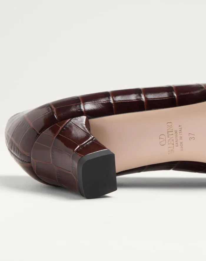 Valentino Pumps Woman Bowow Dcollet In Printed Calfskin 45mm For Woman In Brown Brown