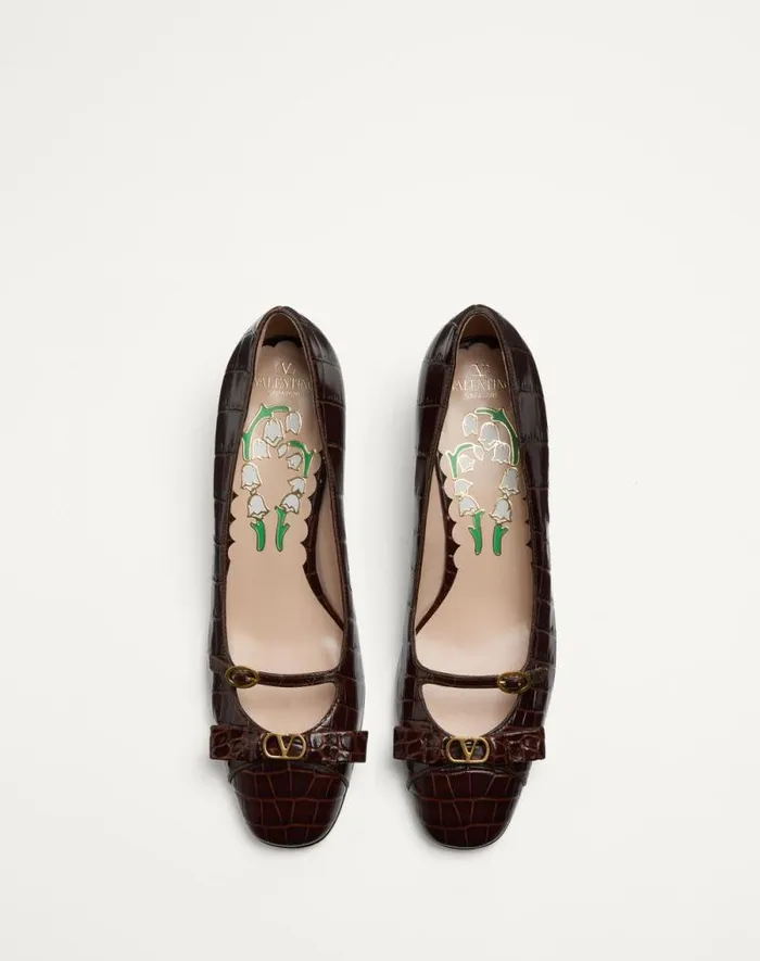 Valentino Pumps Woman Bowow Dcollet In Printed Calfskin 45mm For Woman In Brown Brown