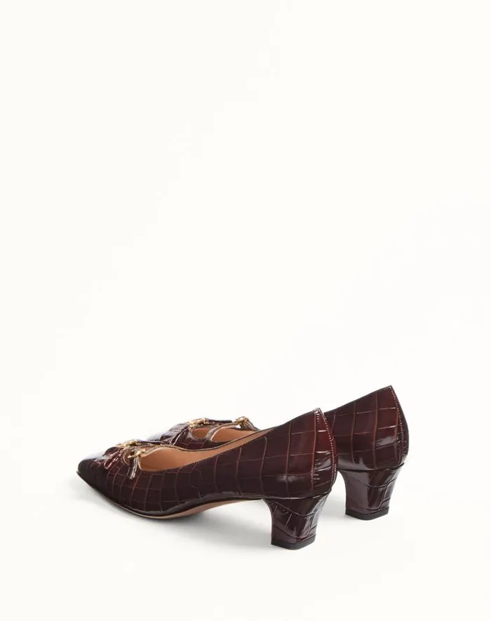 Valentino Pumps Woman Bowow Dcollet In Printed Calfskin 45mm For Woman In Brown Brown