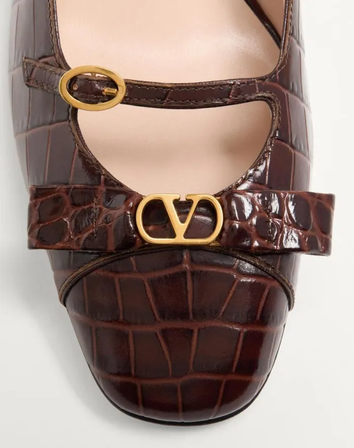 Valentino Pumps Woman Bowow Dcollet In Printed Calfskin 45mm For Woman In Brown Brown