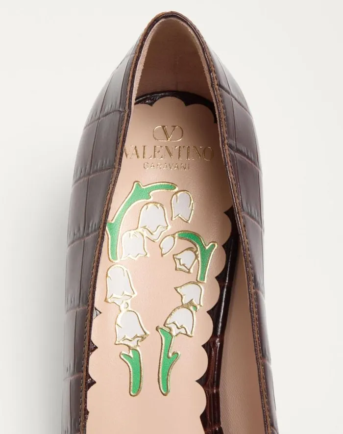 Valentino Pumps Woman Bowow Dcollet In Printed Calfskin 45mm For Woman In Brown Brown