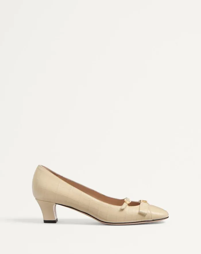 Valentino Pumps Woman Bowow Dcollet In Printed Calfskin 45mm For Woman In Brown Brown
