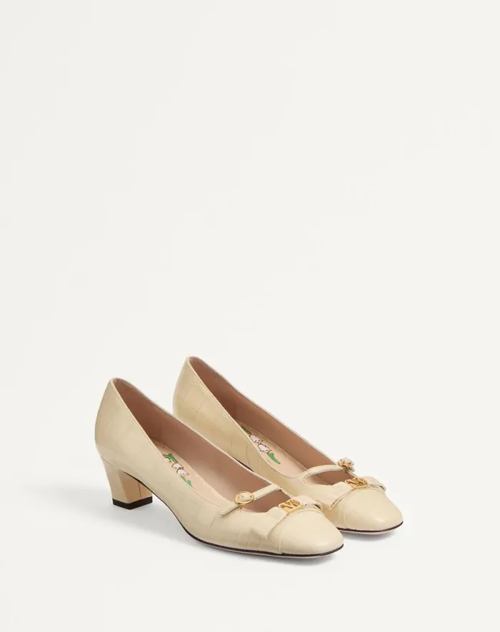 Valentino Pumps Woman Bowow Dcollet In Printed Calfskin 45mm For Woman In Brown Brown