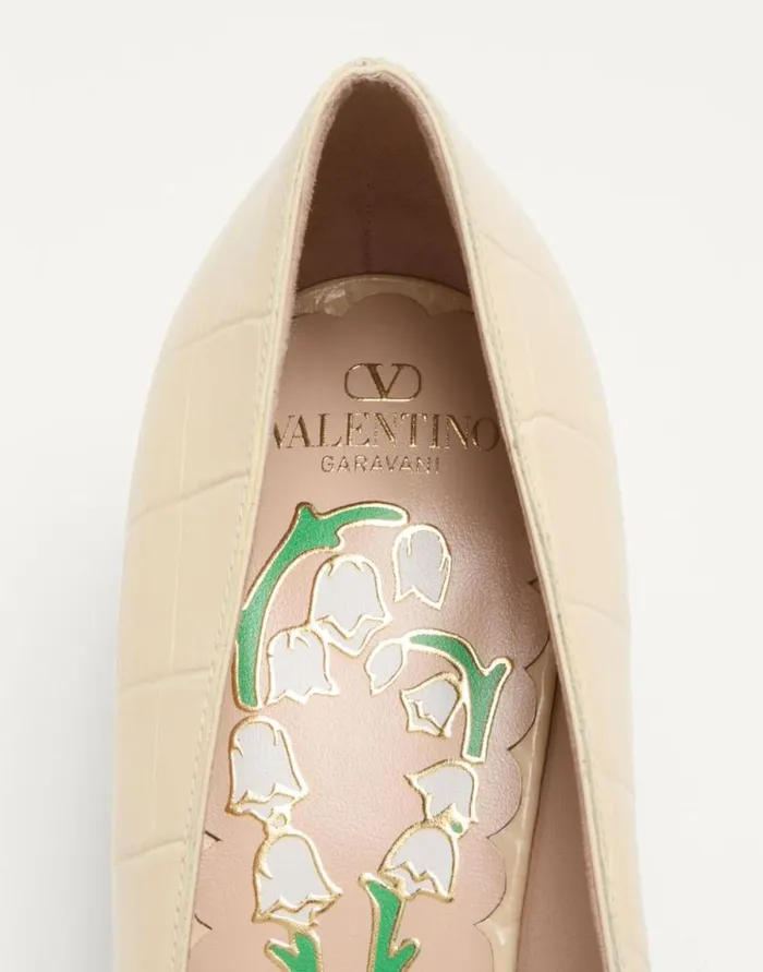 Valentino Pumps Woman Bowow Dcollet In Printed Calfskin 45mm For Woman In Brown Brown