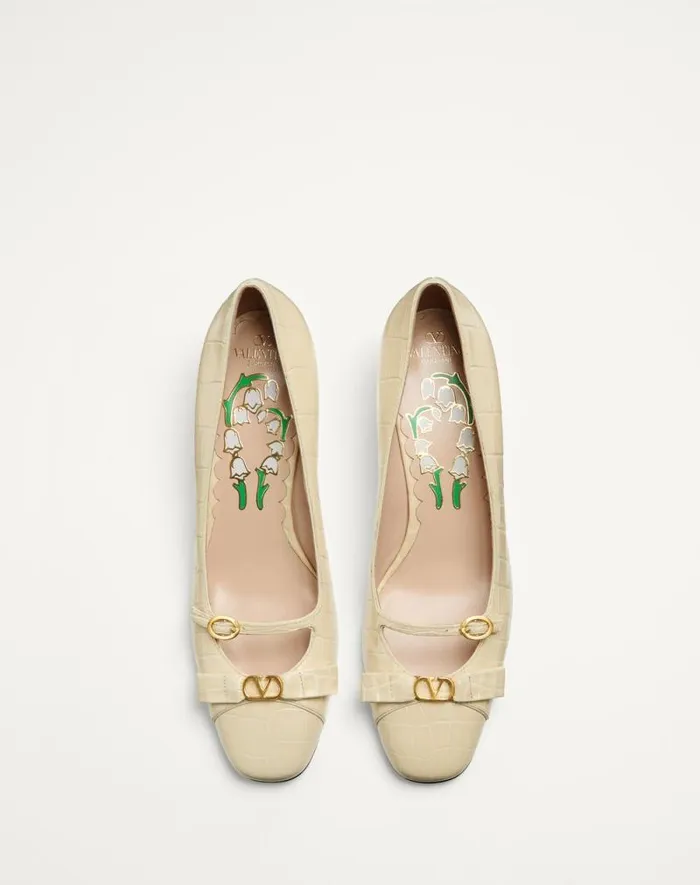 Valentino Pumps Woman Bowow Dcollet In Printed Calfskin 45mm For Woman In Brown Brown