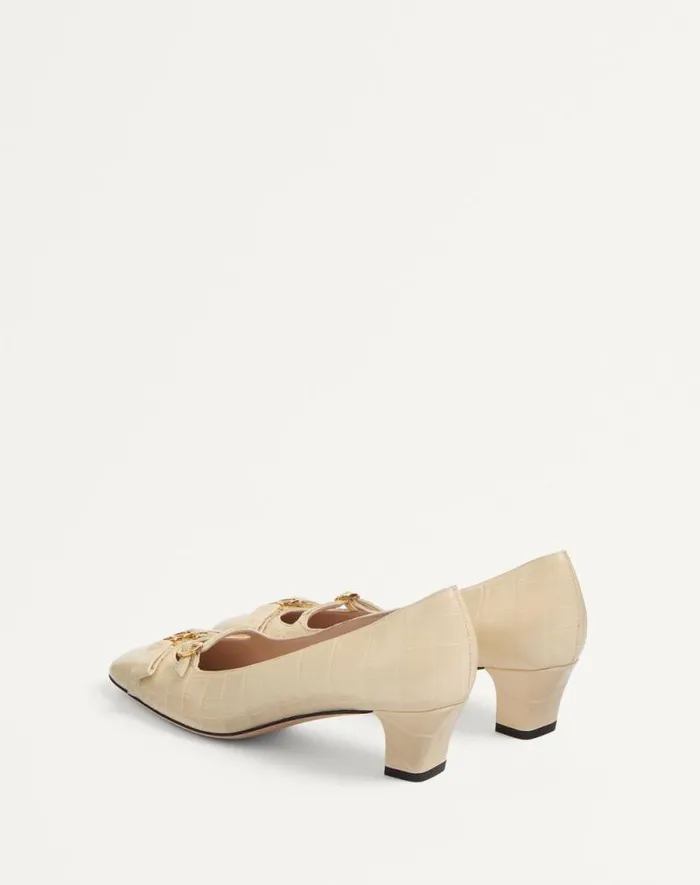 Valentino Pumps Woman Bowow Dcollet In Printed Calfskin 45mm For Woman In Brown Brown