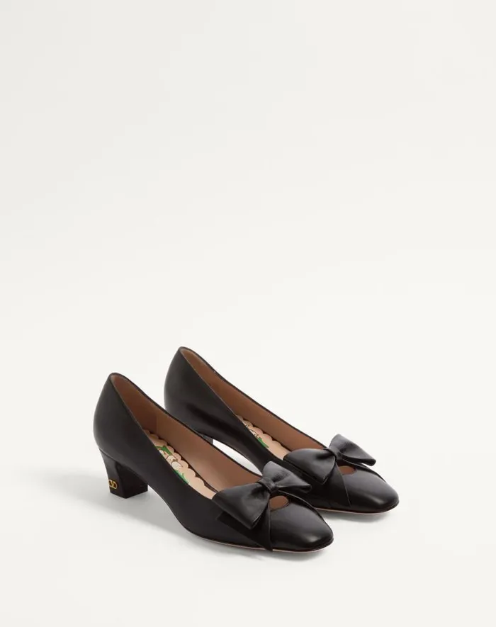 Valentino Pumps Woman Bowow Pumps In Kidskin 45mm For Woman In Black Black Valentino Pumps Woman Bowow Pumps In Kidskin 45mm For Woman In Black Black