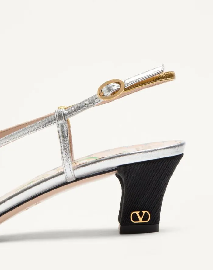 Valentino Pumps Woman Bowow Slingback Pumps In Moir Fabric 45mm For Woman In Blacksilver Blacksilver