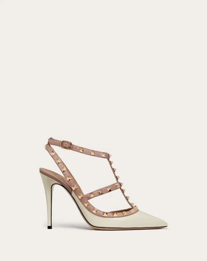 Valentino Pumps Woman Patent Rockstud Caged Pump 100mm For Woman In Ivorypoudre Ivorypoudre Valentino Pumps Woman Patent Rockstud Caged Pump 100mm For Woman In Ivorypoudre Ivorypoudre
