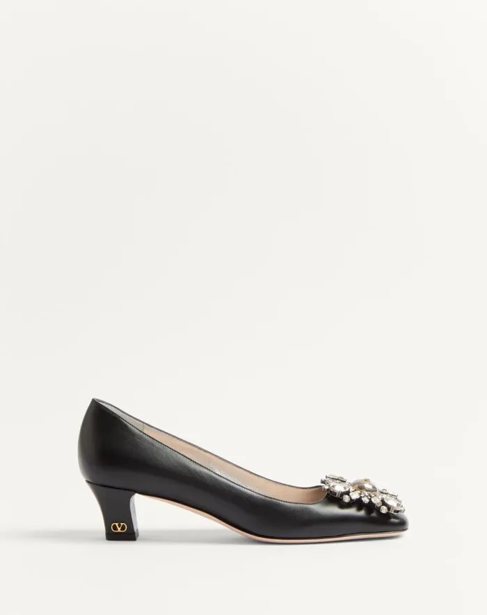 Valentino Pumps Woman Preshoes Kidskin Pumps With Crystals 45mm For Woman In Blacksilver Blacksilver