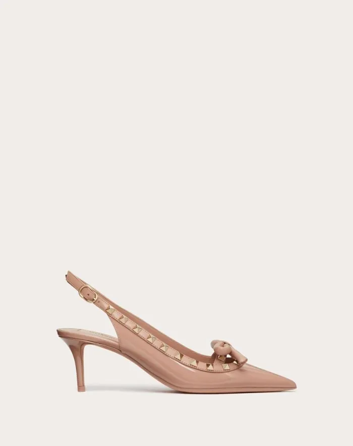 Valentino Pumps Woman Rockstud Bow Slingback Patent Leather Pump 60mm For Woman In Rose Cannelle Rose Cannelle Valentino Pumps Woman Rockstud Bow Slingback Patent Leather Pump 60mm For Woman In Rose Cannelle Rose Cannelle