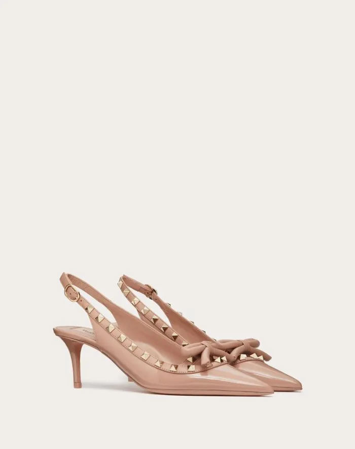 Valentino Pumps Woman Rockstud Bow Slingback Patent Leather Pump 60mm For Woman In Rose Cannelle Rose Cannelle Valentino Pumps Woman Rockstud Bow Slingback Patent Leather Pump 60mm For Woman In Rose Cannelle Rose Cannelle