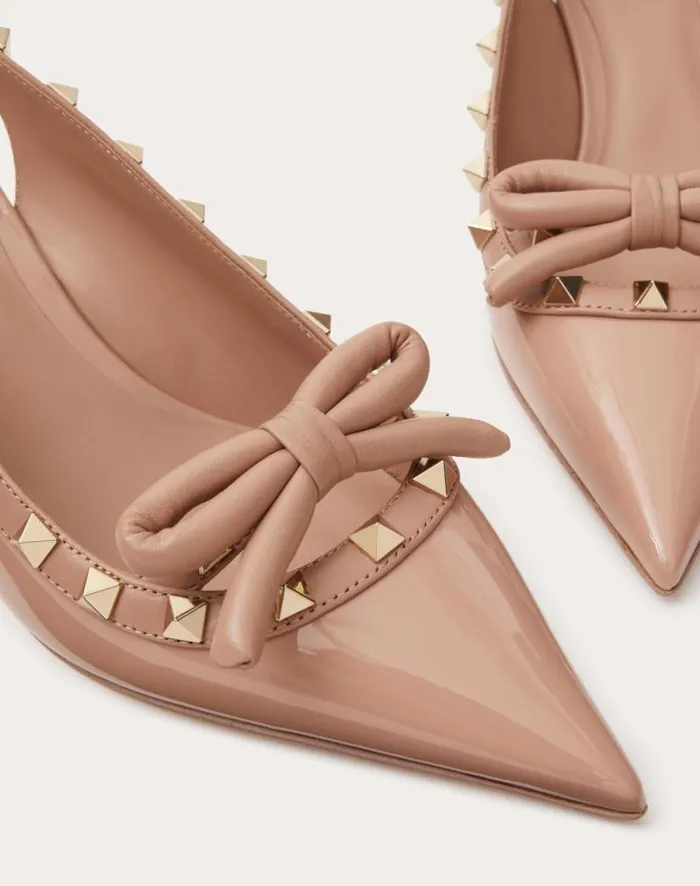 Valentino Pumps Woman Rockstud Bow Slingback Patent Leather Pump 60mm For Woman In Rose Cannelle Rose Cannelle Valentino Pumps Woman Rockstud Bow Slingback Patent Leather Pump 60mm For Woman In Rose Cannelle Rose Cannelle