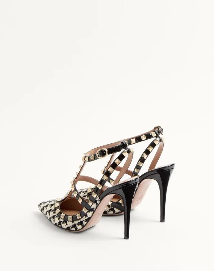 Valentino Pumps Woman Rockstud Pump In Pieddepoule Fabric 100mm For Woman In Ivoryblack Ivoryblack Valentino Pumps Woman Rockstud Pump In Pieddepoule Fabric 100mm For Woman In Ivoryblack Ivoryblack