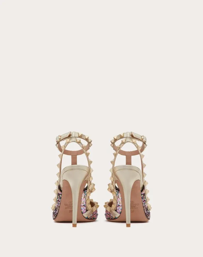 Valentino Pumps Woman Rockstud Pump With Sequin Embroidery And Straps 100mm For Woman In Multicolorplatinum Multicolorplatinum Valentino Pumps Woman Rockstud Pump With Sequin Embroidery And Straps 100mm For Woman In Multicolorplatinum Multicolorplatinum