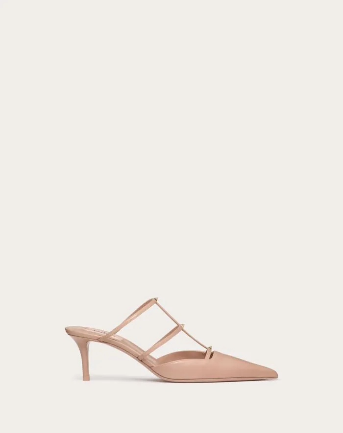 Valentino Pumps Woman Rockstud Wispy Calfskin Mule 60mm For Woman In Rose Cannelle Rose Cannelle