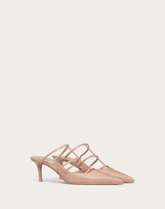 Valentino Pumps Woman Rockstud Wispy Calfskin Mule 60mm For Woman In Rose Cannelle Rose Cannelle