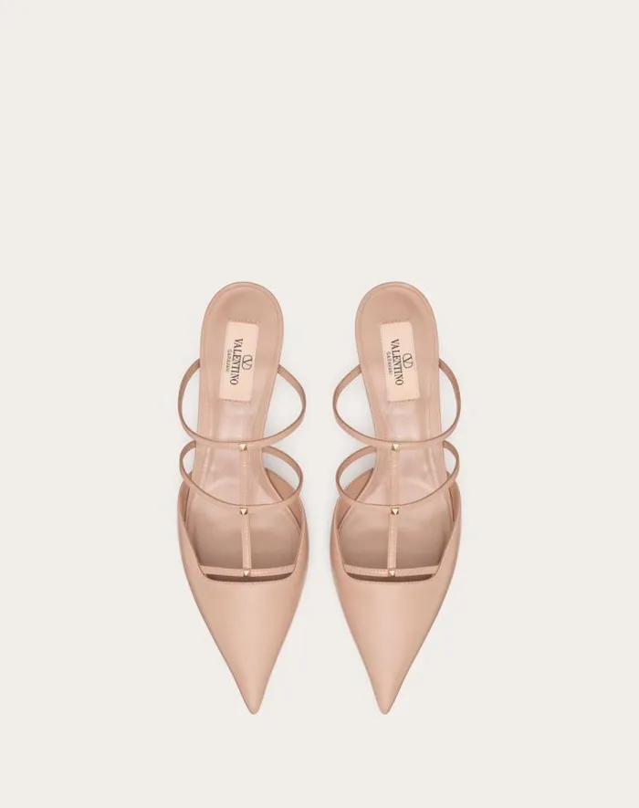 Valentino Pumps Woman Rockstud Wispy Calfskin Mule 60mm For Woman In Rose Cannelle Rose Cannelle