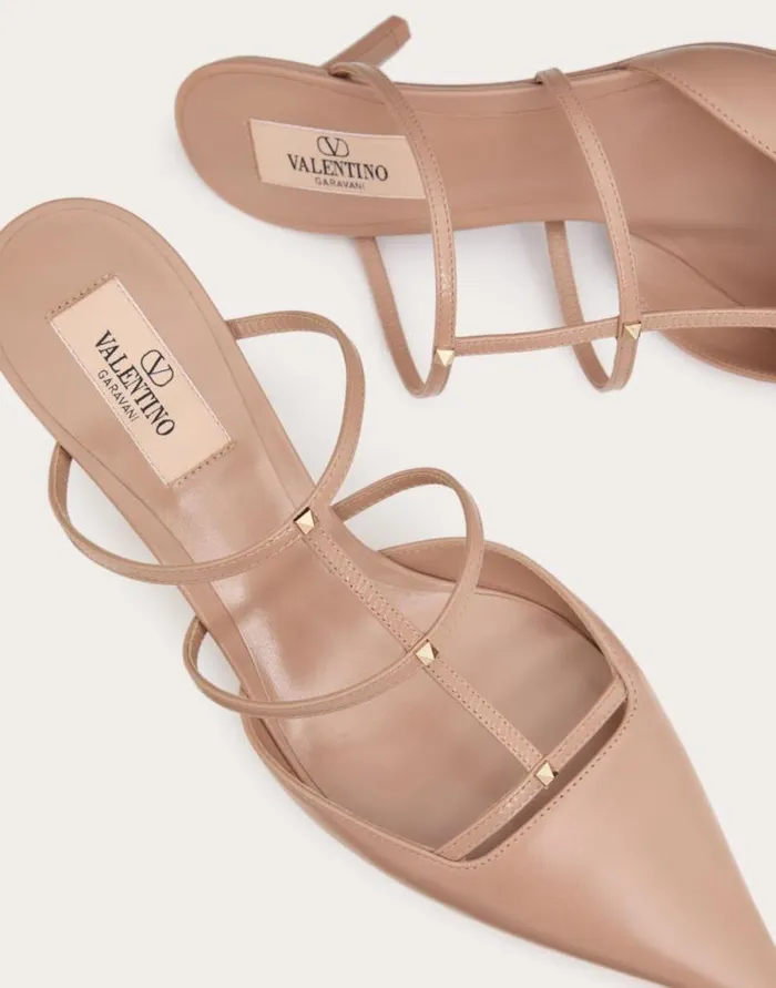 Valentino Pumps Woman Rockstud Wispy Calfskin Mule 60mm For Woman In Rose Cannelle Rose Cannelle