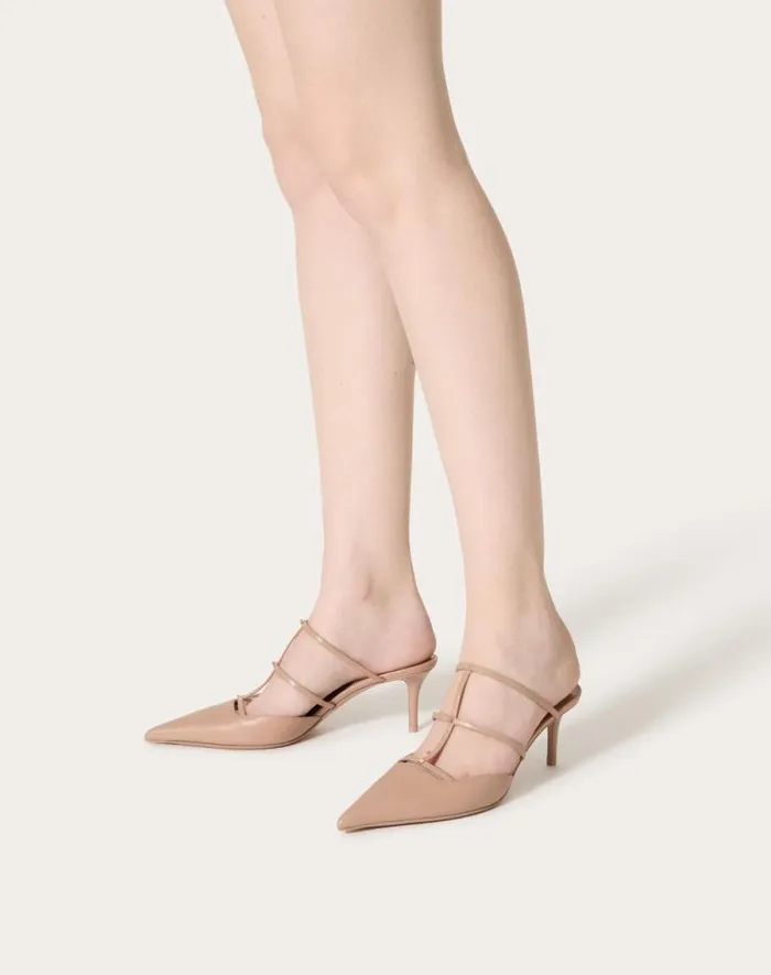 Valentino Pumps Woman Rockstud Wispy Calfskin Mule 60mm For Woman In Rose Cannelle Rose Cannelle
