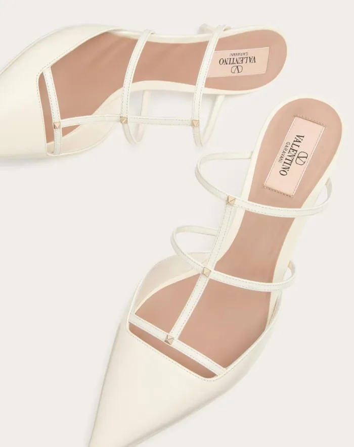 Valentino Pumps Woman Rockstud Wispy Calfskin Mule 60mm For Woman In Rose Cannelle Rose Cannelle