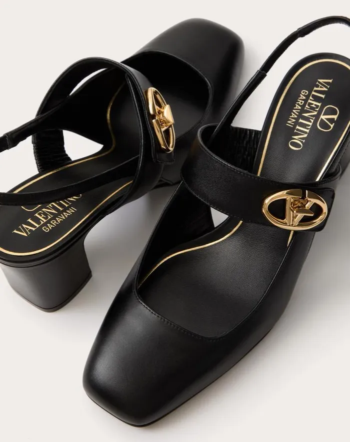 Valentino Pumps Woman Vlogo Locker Maryjane Slingback Pumps In Calfskin 60mm For Woman In Black Black Valentino Pumps Woman Vlogo Locker Maryjane Slingback Pumps In Calfskin 60mm For Woman In Black Black