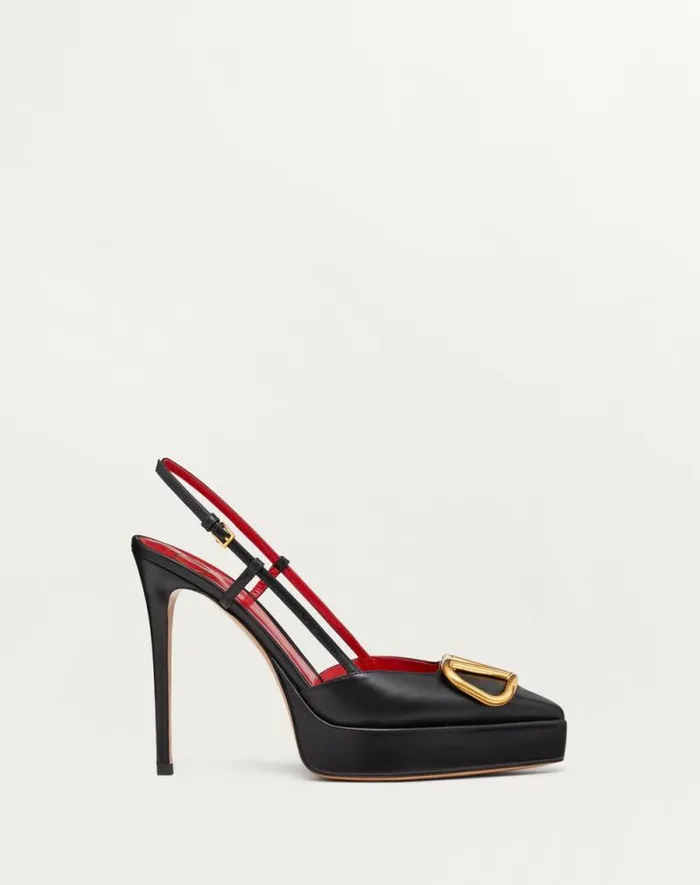 Valentino Pumps Woman Vlogo Signature Calfskin Slingback Platform Pump 120mm For Woman In Black Black Valentino Pumps Woman Vlogo Signature Calfskin Slingback Platform Pump 120mm For Woman In Black Black