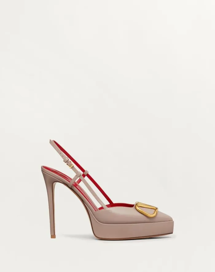 Valentino Pumps Woman Vlogo Signature Calfskin Slingback Platform Pump 120mm For Woman In Black Black Valentino Pumps Woman Vlogo Signature Calfskin Slingback Platform Pump 120mm For Woman In Black Black