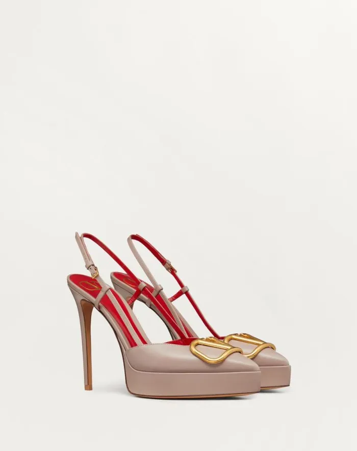 Valentino Pumps Woman Vlogo Signature Calfskin Slingback Platform Pump 120mm For Woman In Black Black Valentino Pumps Woman Vlogo Signature Calfskin Slingback Platform Pump 120mm For Woman In Black Black