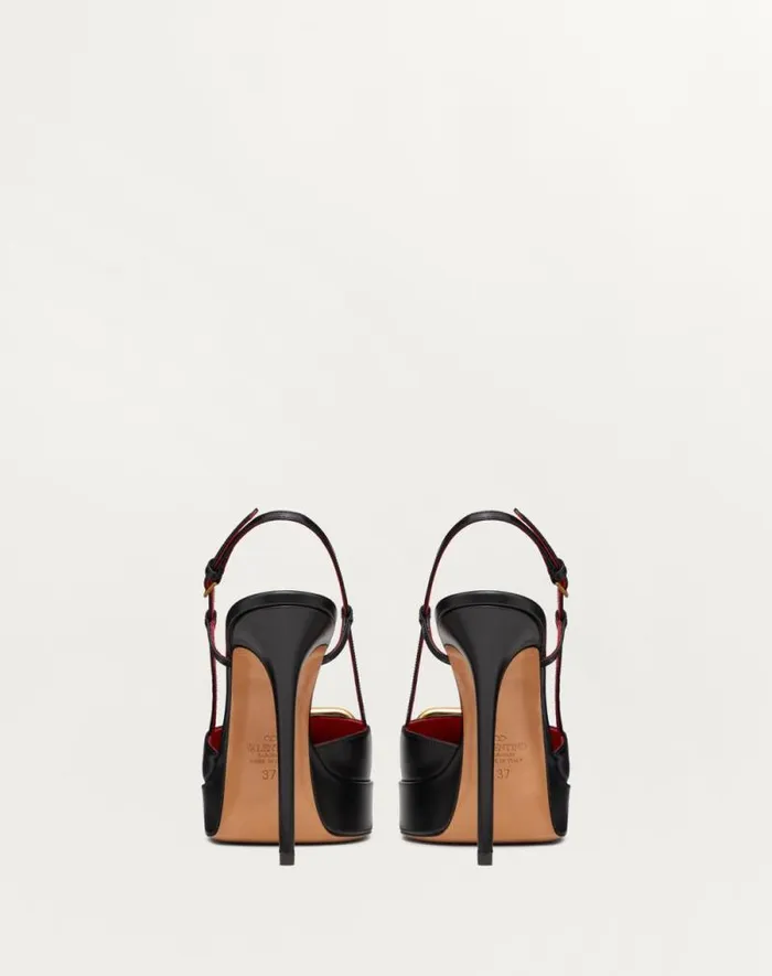 Valentino Pumps Woman Vlogo Signature Calfskin Slingback Platform Pump 120mm For Woman In Black Black Valentino Pumps Woman Vlogo Signature Calfskin Slingback Platform Pump 120mm For Woman In Black Black