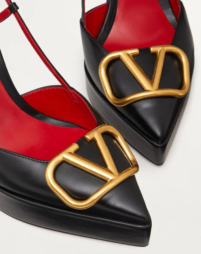 Valentino Pumps Woman Vlogo Signature Calfskin Slingback Platform Pump 120mm For Woman In Black Black Valentino Pumps Woman Vlogo Signature Calfskin Slingback Platform Pump 120mm For Woman In Black Black
