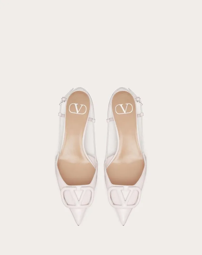Valentino Pumps Woman Vlogo Signature Patent Leather Slingback Pump 40mm 16 In For Woman In Rose Cannelle Rose Cannelle