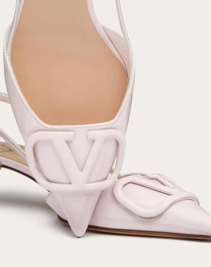 Valentino Pumps Woman Vlogo Signature Patent Leather Slingback Pump 40mm 16 In For Woman In Rose Cannelle Rose Cannelle
