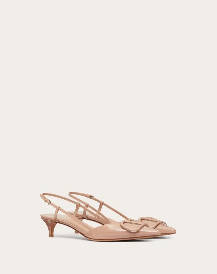 Valentino Pumps Woman Vlogo Signature Patent Leather Slingback Pump 40mm 16 In For Woman In Rose Cannelle Rose Cannelle