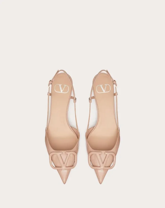 Valentino Pumps Woman Vlogo Signature Patent Leather Slingback Pump 40mm 16 In For Woman In Rose Cannelle Rose Cannelle