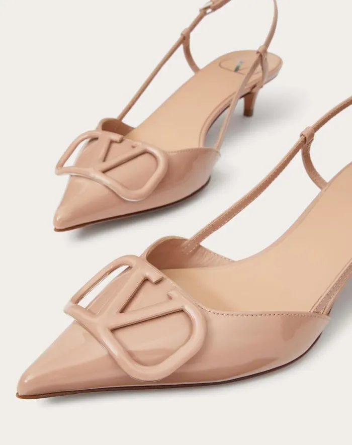 Valentino Pumps Woman Vlogo Signature Patent Leather Slingback Pump 40mm 16 In For Woman In Rose Cannelle Rose Cannelle