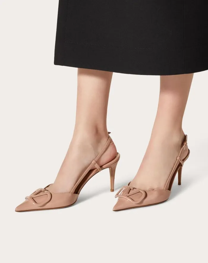 Valentino Pumps Woman Vlogo Signature Patent Leather Slingback Pump 80mm 315 In For Woman In Brown Brown