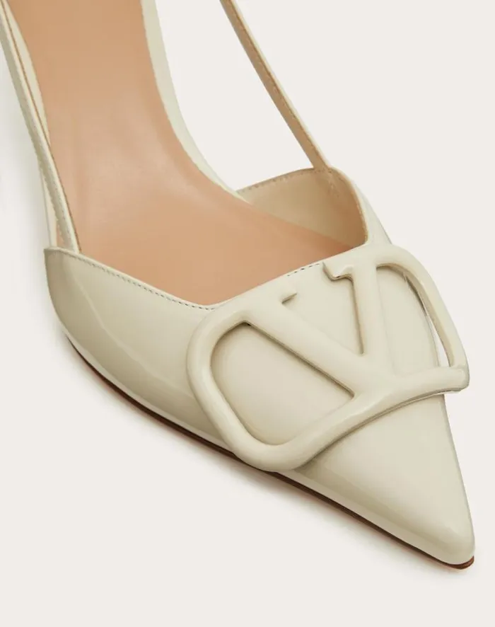 Valentino Pumps Woman Vlogo Signature Patent Leather Slingback Pump 80mm 315 In For Woman In Brown Brown