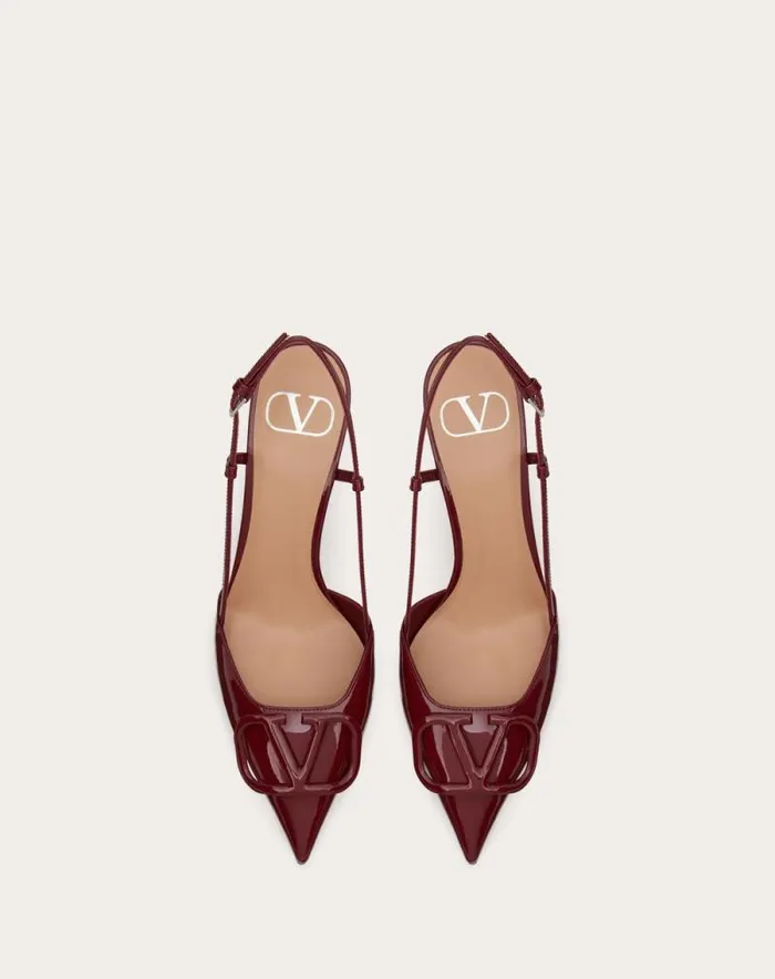 Valentino Pumps Woman Vlogo Signature Patent Leather Slingback Pump 80mm 315 In For Woman In Brown Brown