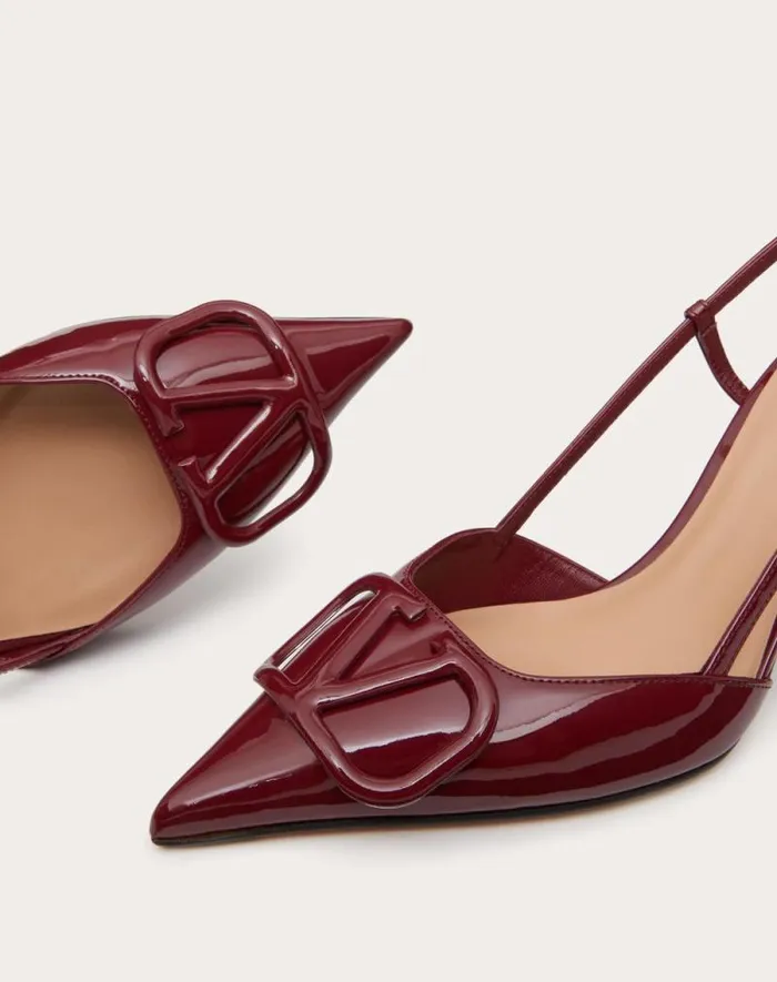 Valentino Pumps Woman Vlogo Signature Patent Leather Slingback Pump 80mm 315 In For Woman In Brown Brown