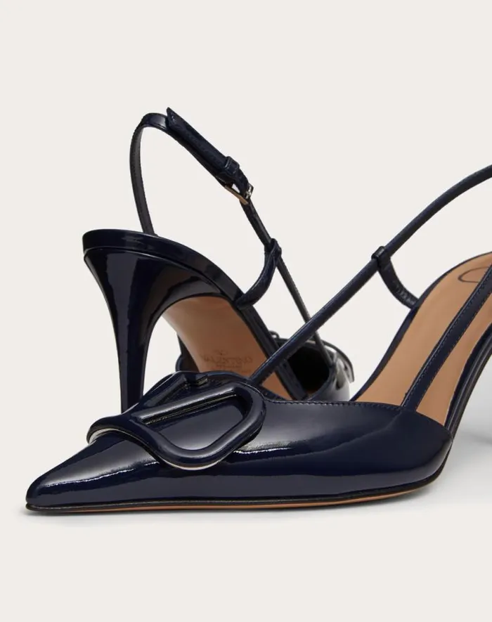 Valentino Pumps Woman Vlogo Signature Patent Leather Slingback Pump 80mm 315 In For Woman In Brown Brown