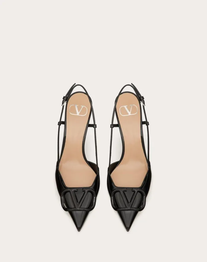 Valentino Pumps Woman Vlogo Signature Patent Leather Slingback Pump 80mm 315 In For Woman In Brown Brown