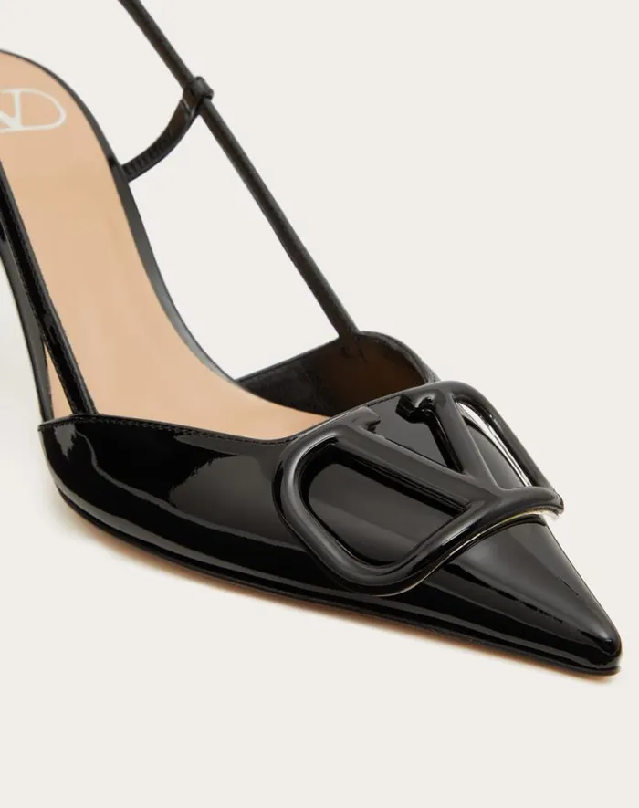 Valentino Pumps Woman Vlogo Signature Patent Leather Slingback Pump 80mm 315 In For Woman In Brown Brown