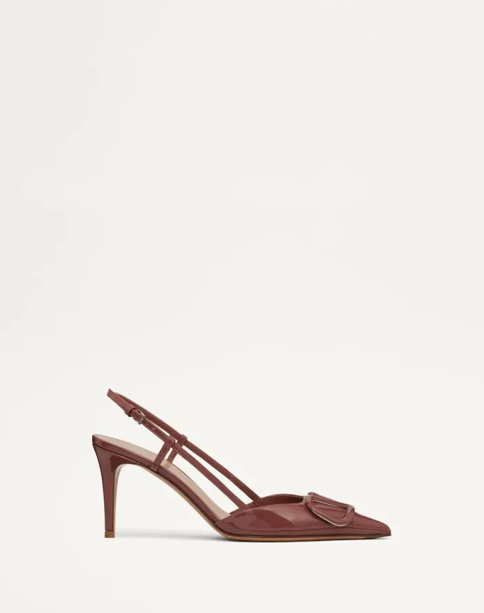 Valentino Pumps Woman Vlogo Signature Patent Leather Slingback Pump 80mm 315 In For Woman In Brown Brown
